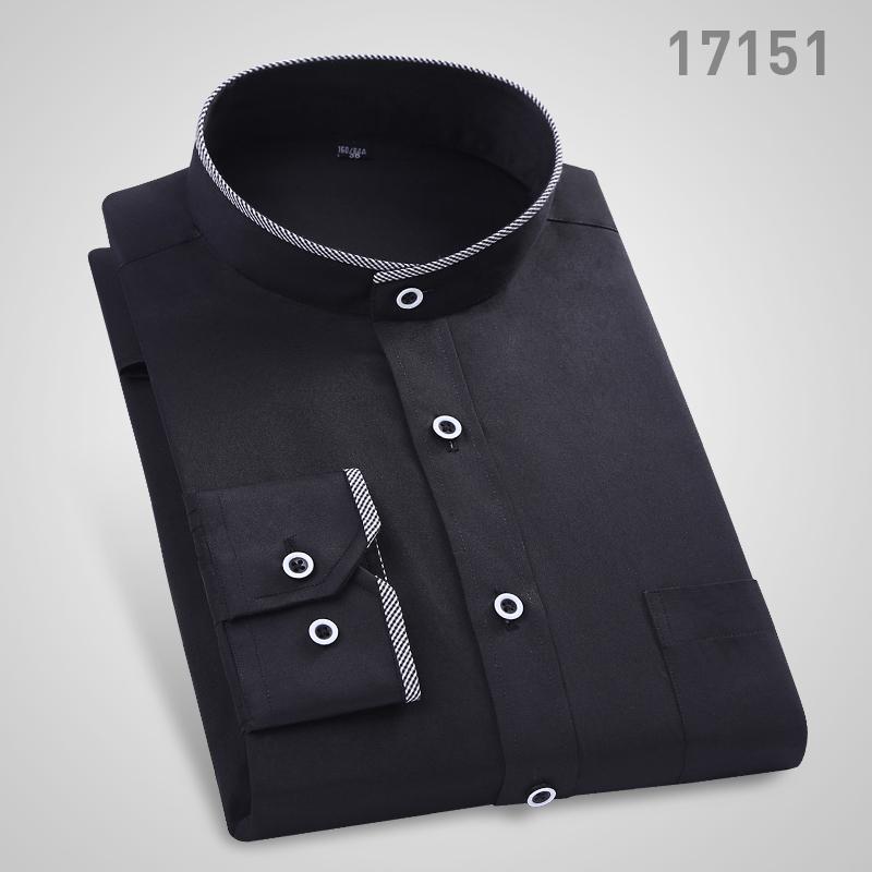 Men's Stand Up Collar Shirt Classic Round Neck Slim Fit Vertical Collar Long Sleeved White Shirt