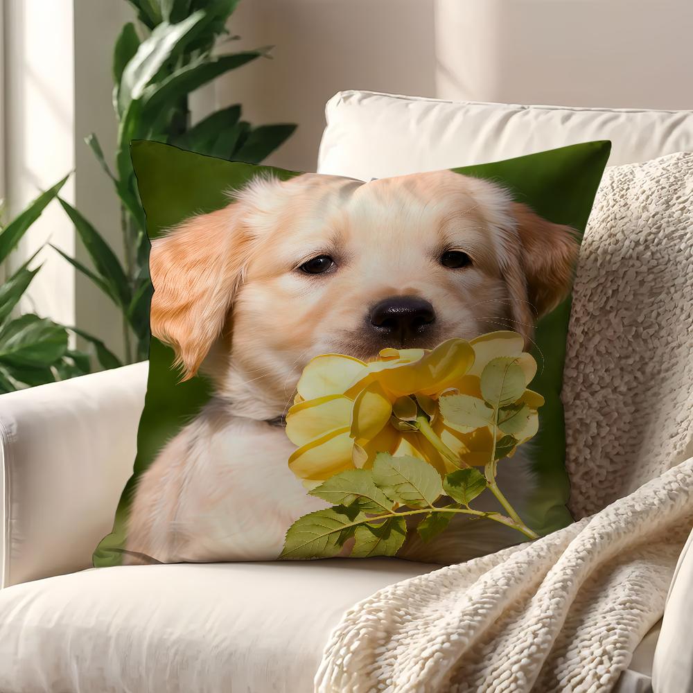 Cute Puppy Golden Retriever Kawaii Cushion Cover For Pillow Printing Sofa Decoration Home Car Room Shop Office Nordic Simplicity