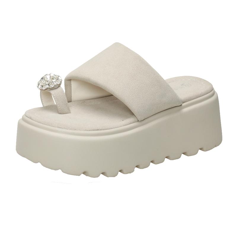 

Fashion 7cm Shiny Rhinestone High Platform Slippers Women Butterfiy-Knot Heels Chunky Sandals Woman Summer Thick Bottom Wedges Slides 34 бежевый