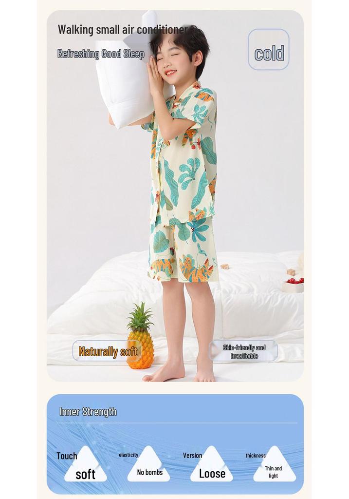 Kids' Thin Cotton Silk Summer Pajamas Set for Boys & Girls - Home Wear for Middle & Older Children