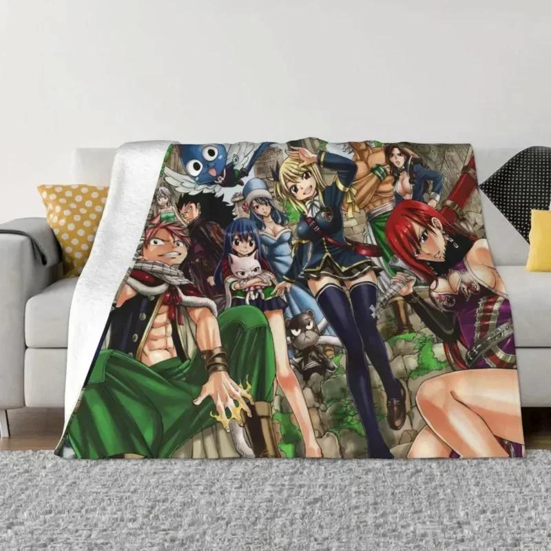 Natsu Erza Gray Lucy Happy Blankets Fairy Tail Anime Fuzzy Throw Blanket Summer Autumn Winter Decoration Soft warm Sheers 75X95CM