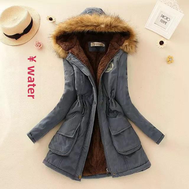 2024 Autumn/Winter Korean Style Slim Waist Hooded Military Cotton Coat for Women