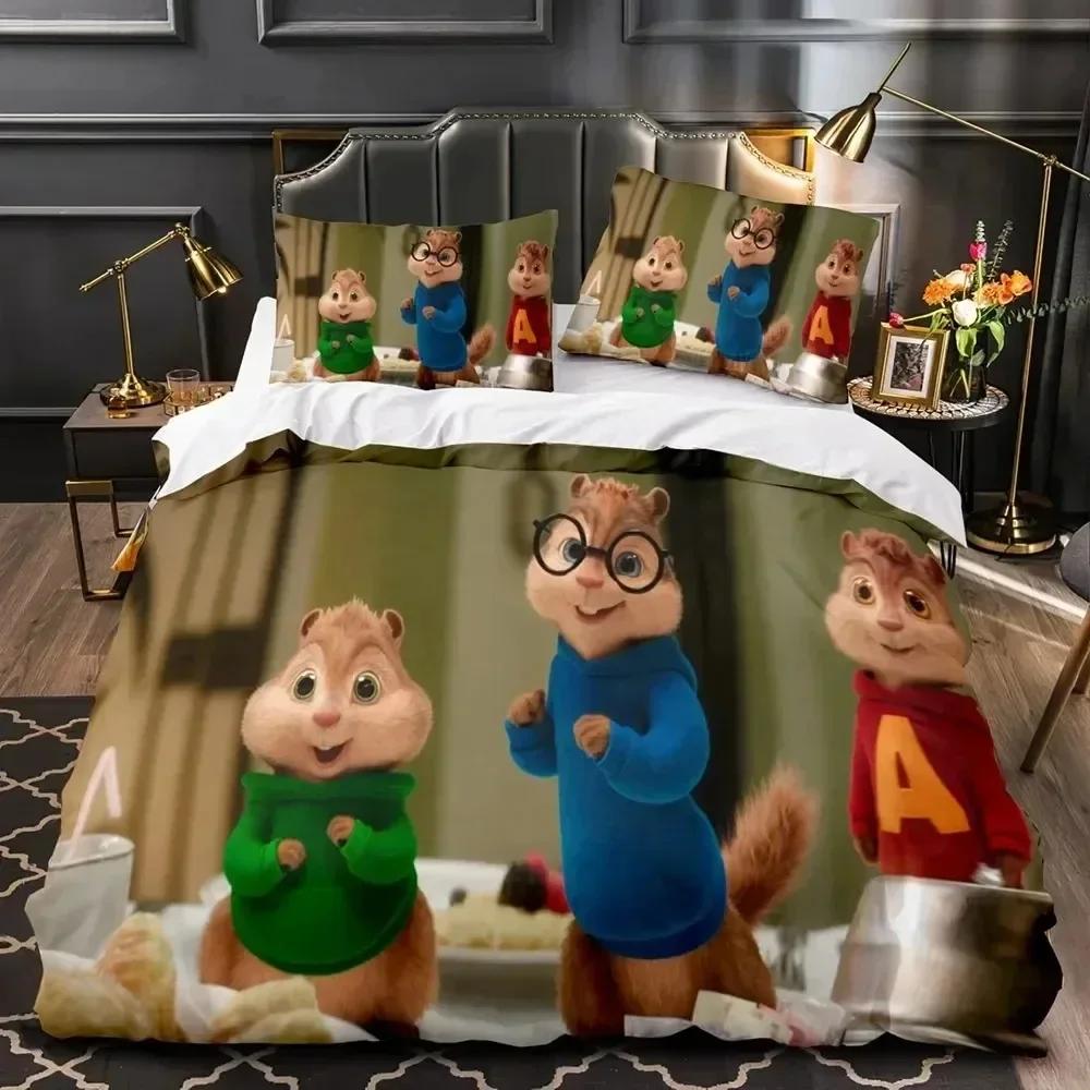 Luxuriöses Neues 3D-Druck Cartoon Chipmunks Alvin Bettwäsche-Set Bettbezug Bett-Set Bettdeckenbezug Kissenbezug King Queen Size Jungen Erwachsene