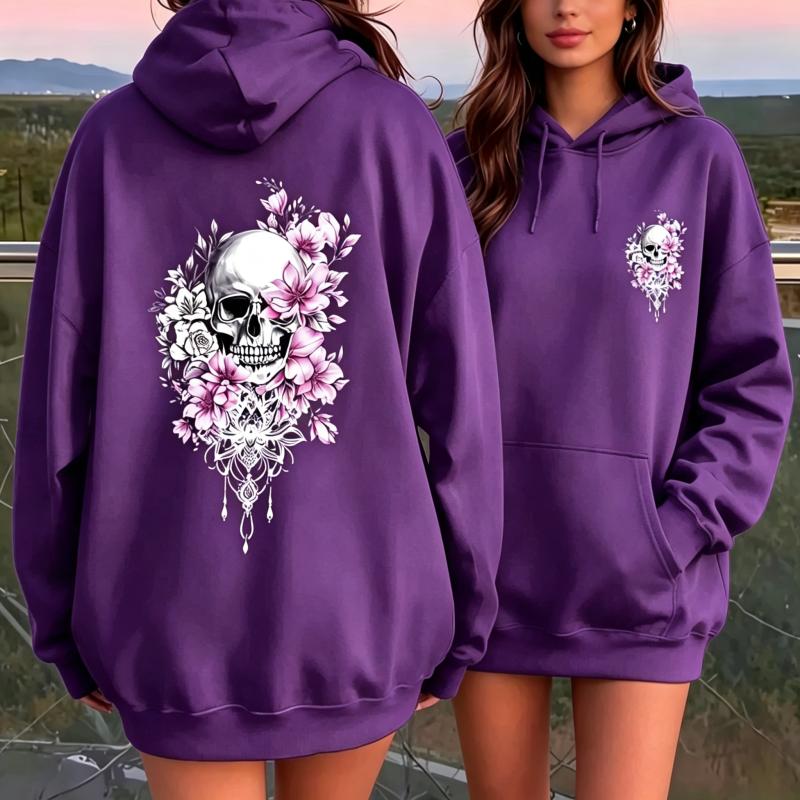 Autumn Womens Hoodies Gothic Skull Flower Printing Men Women Fashion Pullover Long Sleeves Loose Casual Vintage Sweatshirts