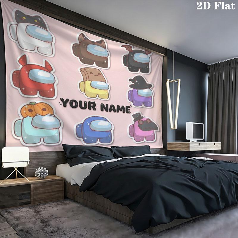 Among Us Custom Name Wall Tapestry Aesthetic Wall Hanging Printed Fabric Blanket Decorative Tapestries for Bedroom Living Room Home Decor