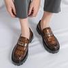 Men's Large Size British Style Leather Loafers with Thick Sole and Height Boost, Fits Size 46, Suitable for All Seasons