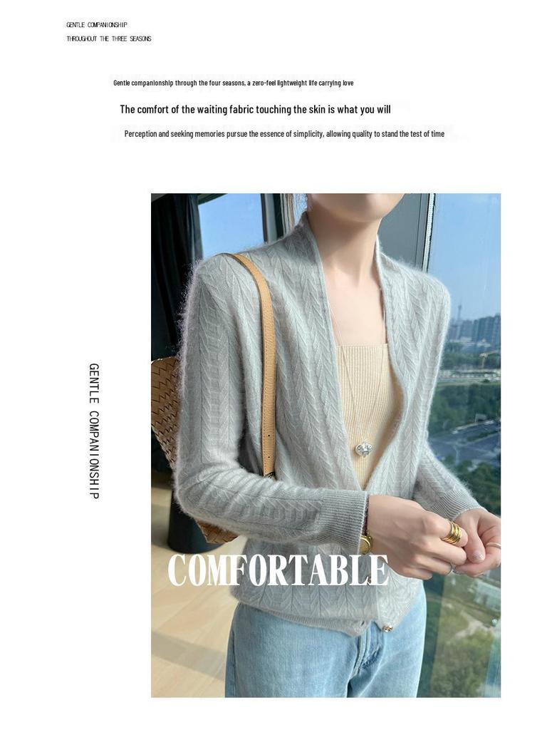 Women's High-End Slim Fit Wool Cardigan Sweater with Scarf Collar