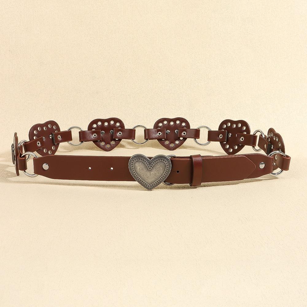 Vintage Cowboy Waistband PU Leather Heart Hollow Belt Simple Cowgirl Buckle Belt  Dress Decoration