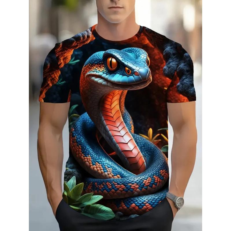 New 3D Printing Snake Graphic T Shirts For Men Summer Short Sleeve Round Neck Casual Tee Tops Mens Hip Hop T-Shirt Streetwear