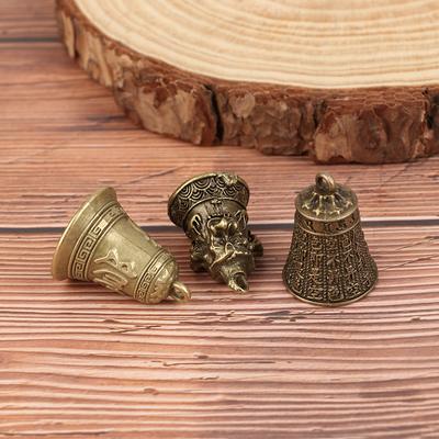 Carillon éolien rétro en alliage à trois lions, pendentif de voiture, cloche antique, mini sculpture, cloche de prière Guanyin, cloche Shui Feng
