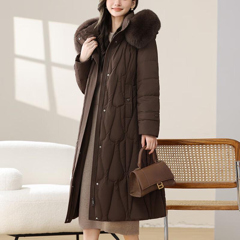 Yalu Women's Winter Hooded Slim-Fit Down Jacket with Fur Collar