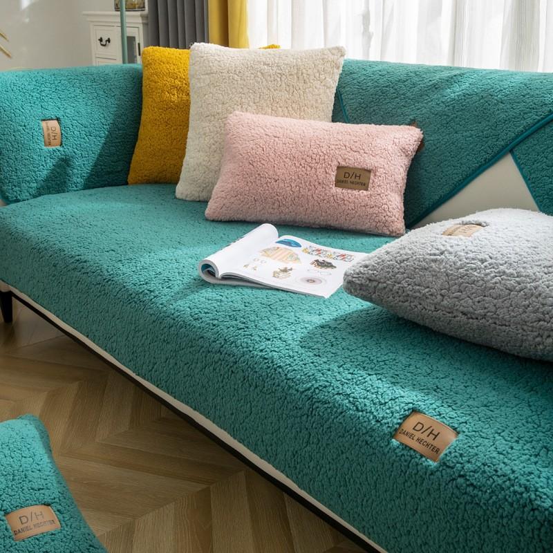 Almofada de Sofá Nórdica Simples Inverno Pele de Cordeiro Almofadas de Assento de Sofá Almofada de Lã Espessa Capa de Sofá de Couro Antiderrapante