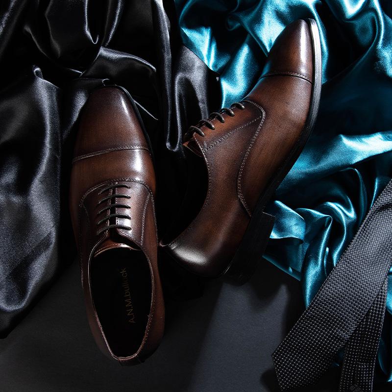 Zapatos Oxford de Cuero Genuino para Hombre de Moda para las Cuatro Estaciones con Punta Cuadrada y Cuero de Capa Superior para Zapatos de Vestir de Negocios para Hombre