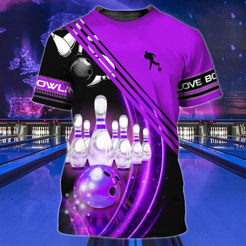 Fashionable Bowling Pictures For Men's T-Shirts Trend Digital Printing Casual Round Neck Short Sleeved Tops