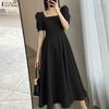 ZANZEA Abito Casual Elegante da Donna con Scollo Quadrato e Maniche Corte