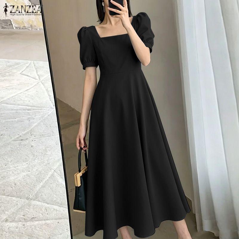 ZANZEA Abito Casual Elegante da Donna con Scollo Quadrato e Maniche Corte