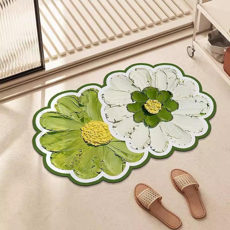 Irregular Floral Diatomaceous Earth Bath Mat: High Absorption, Quick-Dry, Non-Slip Soft Rug for Bathroom and Entryway