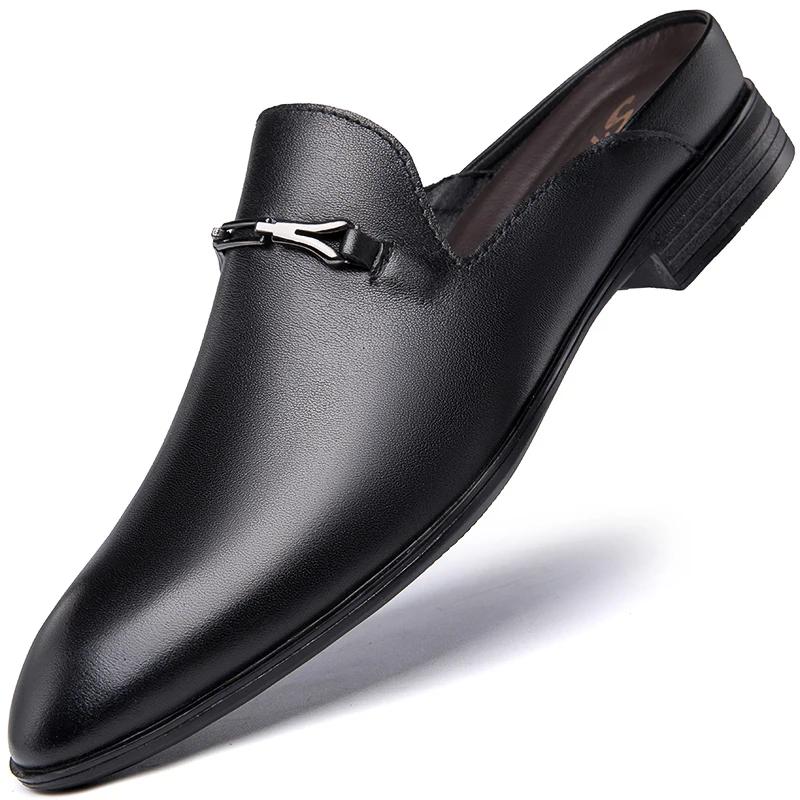 Fashion Genuine Leather Low Heel Slippers Breathable Male Half Footwear Business Casual Flats Half Drag New Arrival Men's Muller Shoes