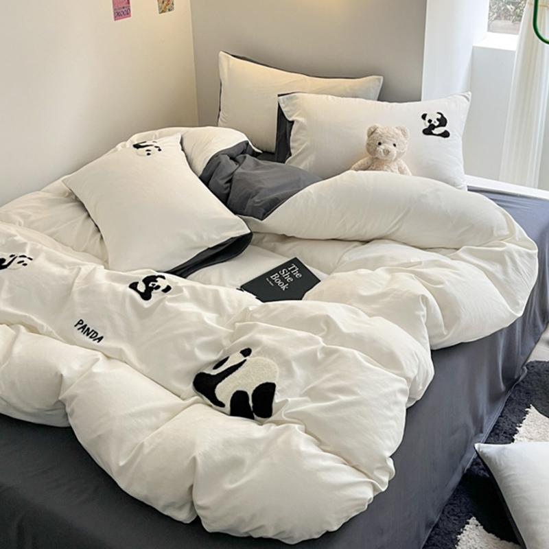Ins Pink Stripe Bedding Set Towel Embroidery Duvet Cover Set Queen Twin Full Size Bed Flat Sheet Quilt Cover Pillowcases Kawaii
