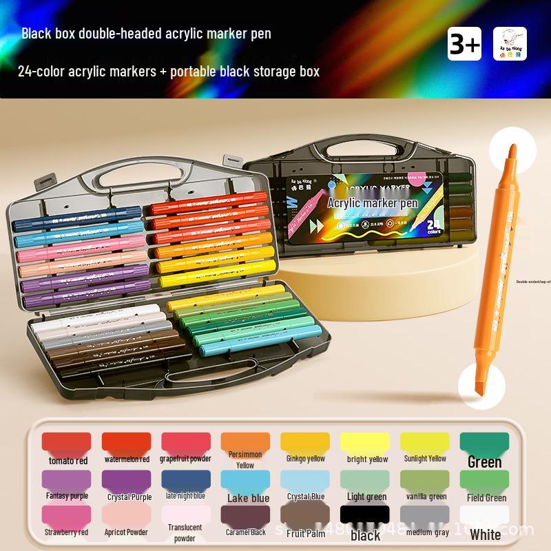 24-Color Dual-Tip Acrylic Marker Set - Washable, Water-Based, Safe for Students