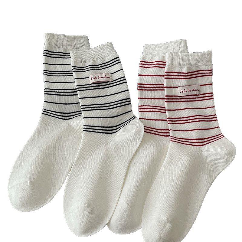 Cloth Label Pinstripe American Retro Trendy Socks Socks Couple Preppy Style Versatile Sports Style Pile Socks