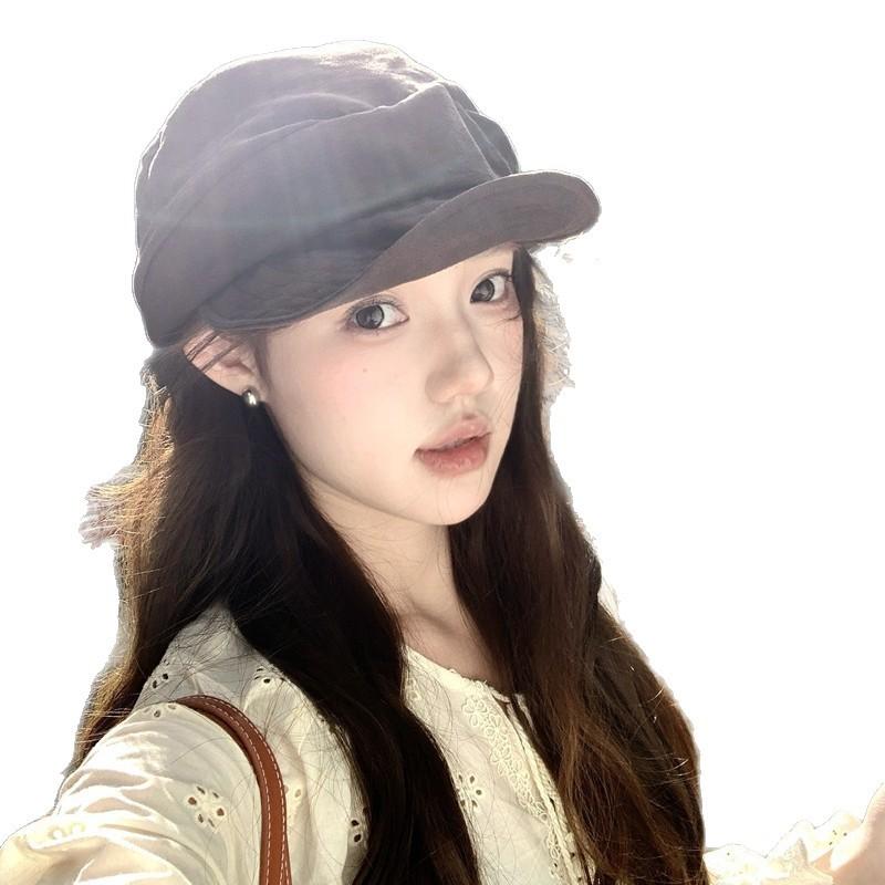 Lyocell material, Yamamoto style solid color stacked beret, literary and versatile face-showing small casual painter hat