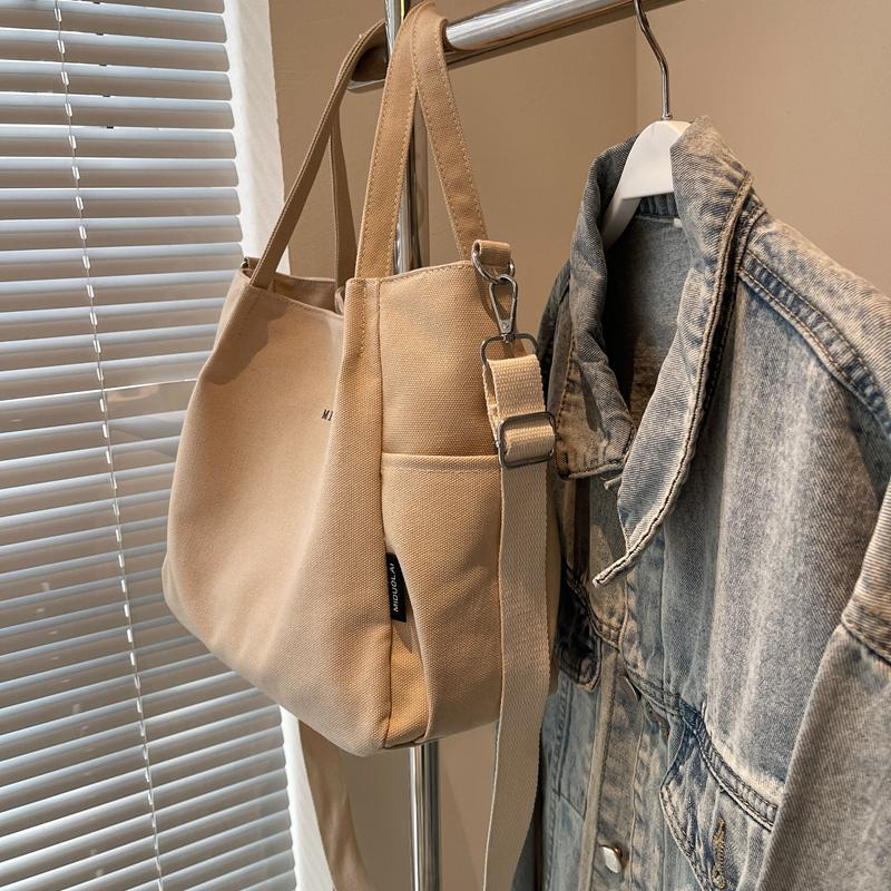 Commuter Canvas Bag Women Shoulder Crossbody Bag Solid Color Shopping Bag