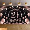 2D Plane 21st Birthday Happy Rose Gold Background Cloth Suitable for Birthday Party Decoration Polyester Fiber