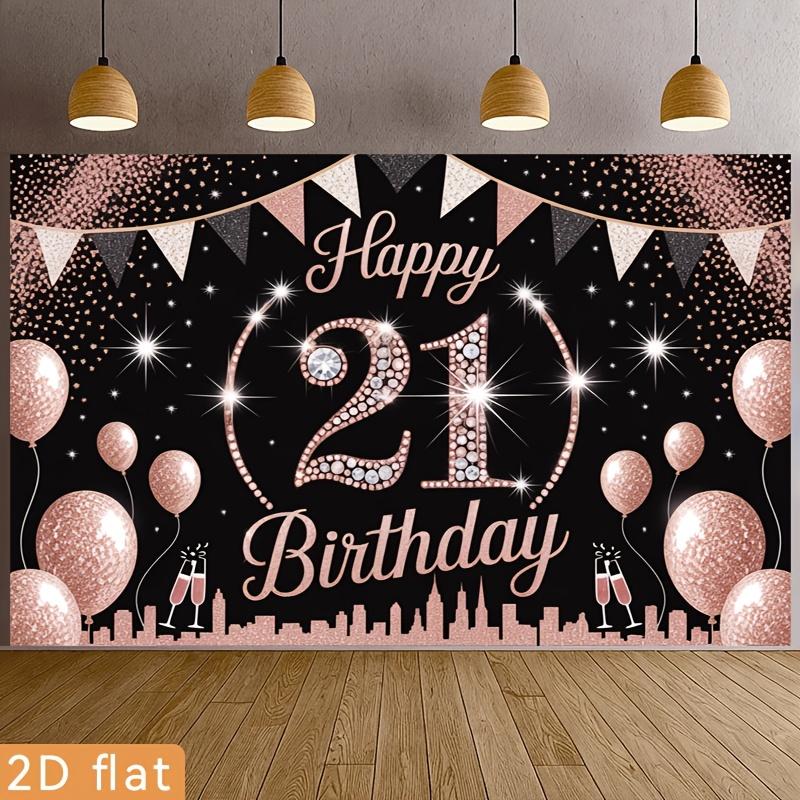 2D Plane 21st Birthday Happy Rose Gold Background Cloth Suitable for Birthday Party Decoration Polyester Fiber