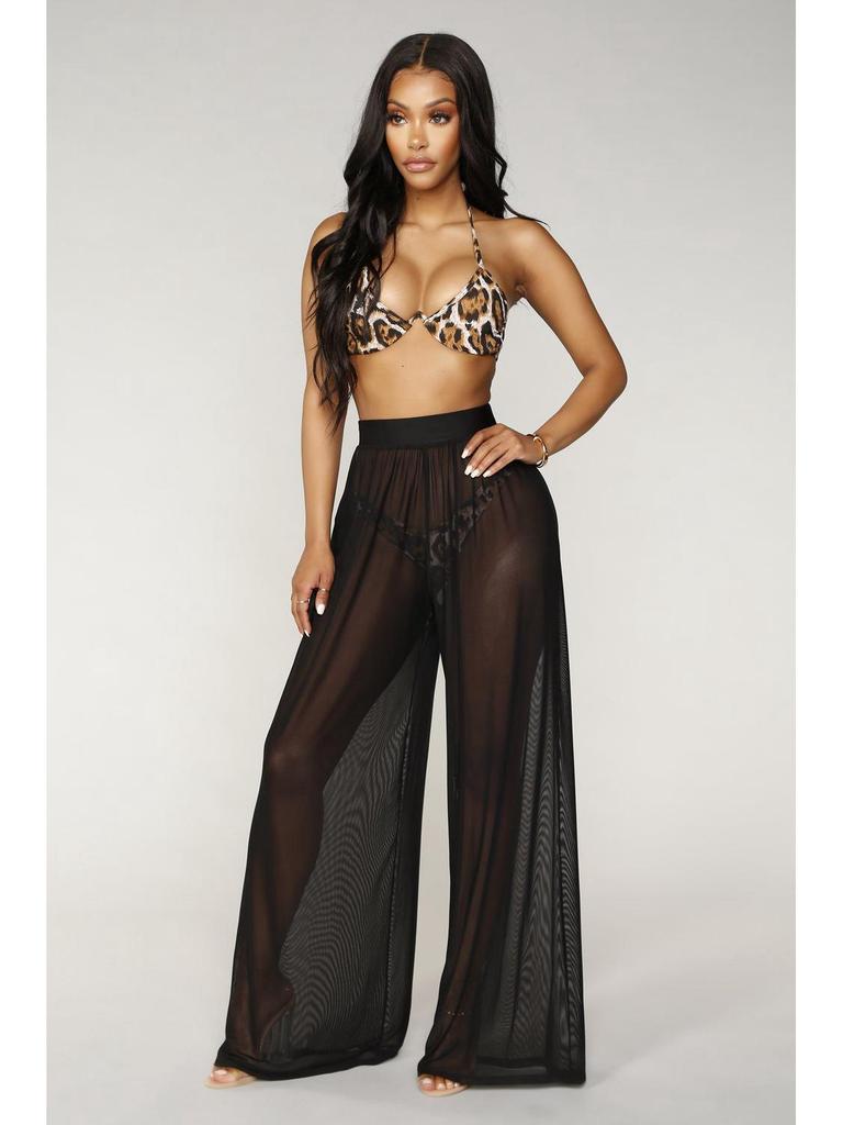 2025 Sheer High-Waisted Wide-Leg Mesh Trousers – European & American Style