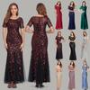 Women's Sense of Long Dresses Sleeveless V-neck Embroidery Fishtail Bridesmaid Evening Dresses Women's Dresses Multi-color Big Yards Long-sleeved