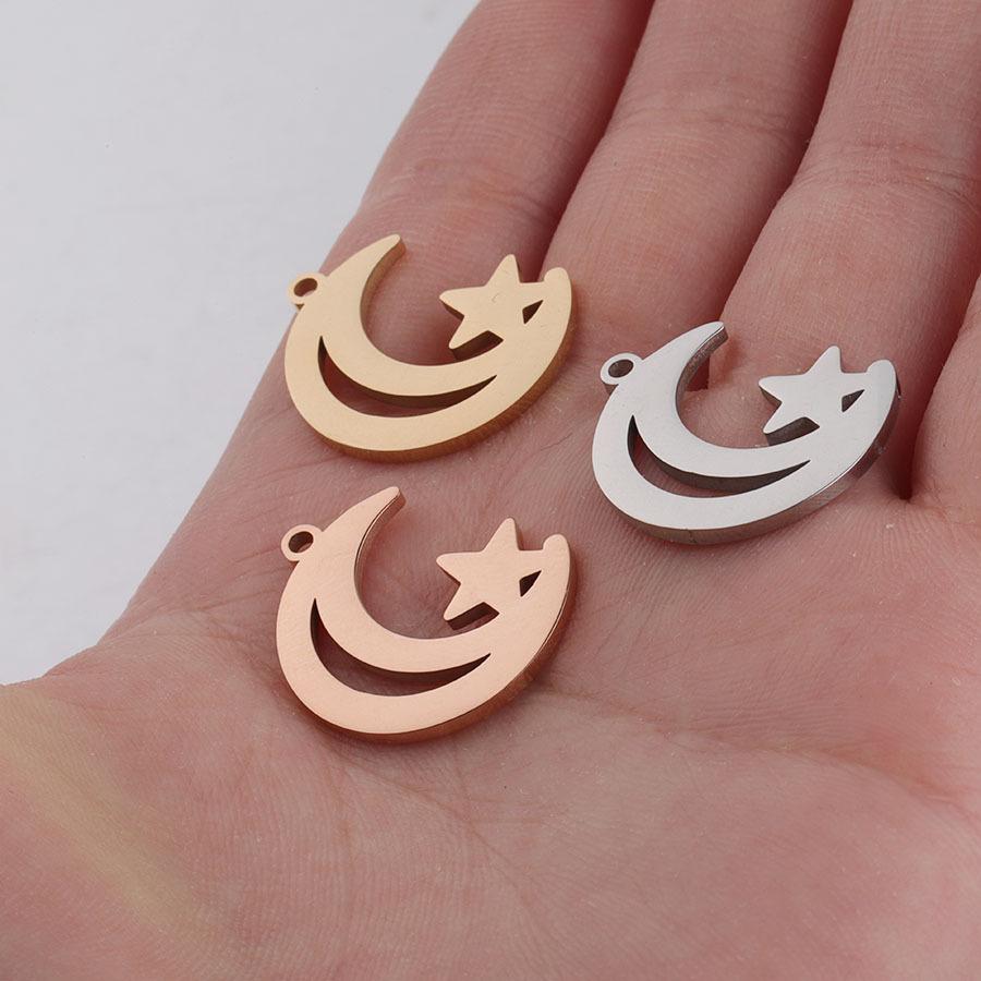 Five-Pointed Star Moon Stainless Steel Jewelry Pendants 18x22.4mm