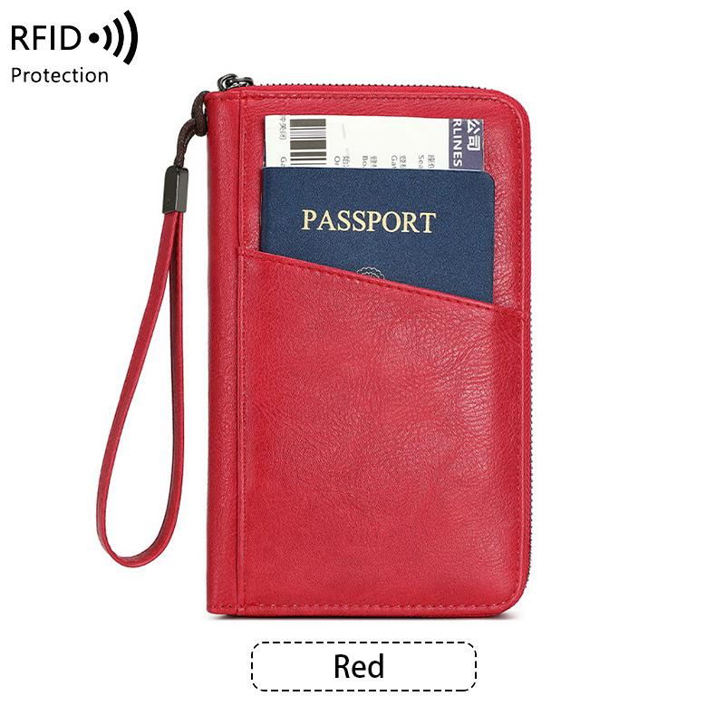 Travel Wallet Portable Passport Holder for Men and Women PU Leather Multifunctional Ticket Credit Card Bag Zipper Phone Bags