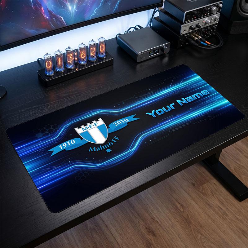 Malmö FF Custom Large Mouse Pad, Personalized Name Text Print, Football Logo Non‑Slip Desk Mat Gaming Gift