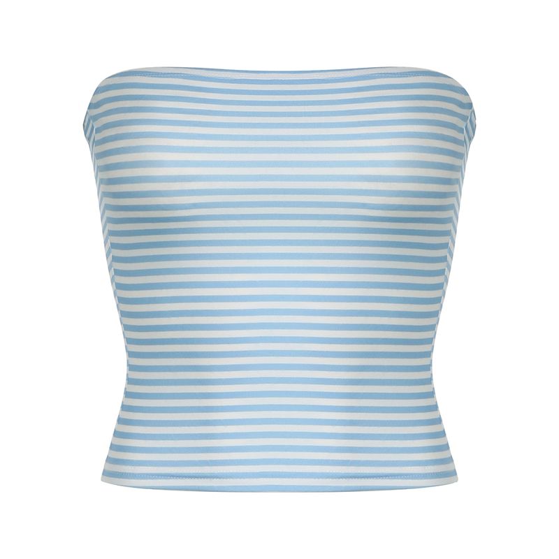 

Minimalist Ins Niche Style Blue and White Stripes Short Top Tube Top Light Blue L