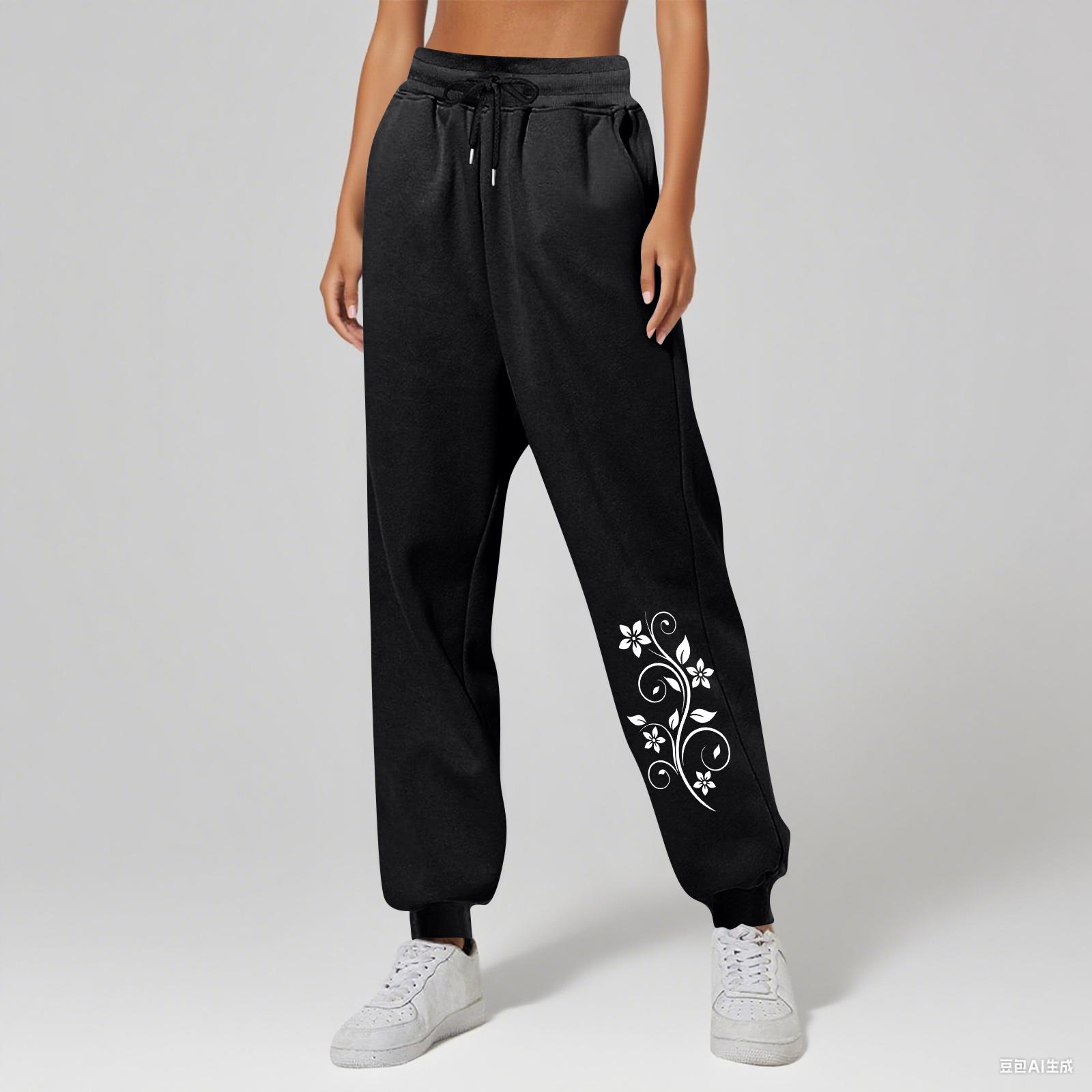 

Женские брюки унисекс с принтом, повседневные, с карманами и кулиской XXL чёрный