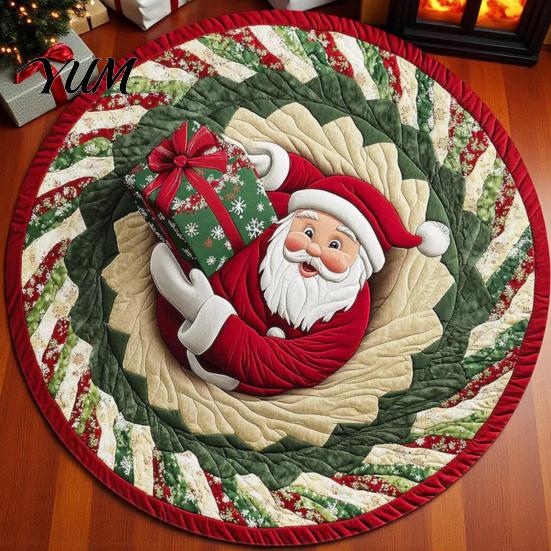 Thickened Cozy Mat Round Christmas Rug, 39" Imitation Cashmere Santa Snowflake Pattern, Holiday Party Floor Covering Area Rug for Home Living