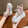 Fashion 2024 Spring Fashion Women Ankle Boots High Platform Canvas Boots 8CM Wedge Heels Sneakers Woman Autumn Thick Sole Short Boots