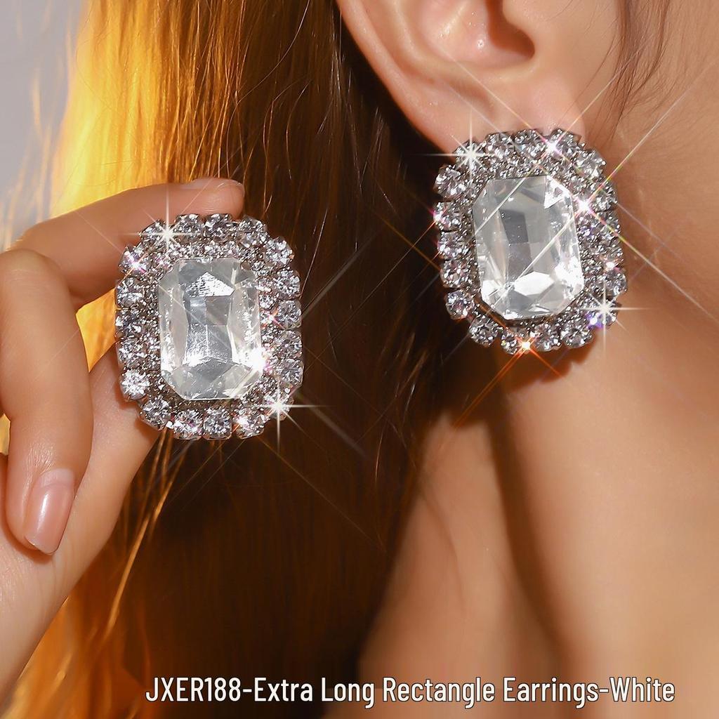 Exaggerated Geometric Heart Crystal Stud Earrings: Pink, Green, Black - Versatile Evening Ear Accessories