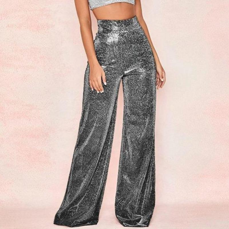 Dámské Kalhoty Lesklé Jednobarevné Vysoký Pas Jaro Podzim Temperament Volný Rovné Široké Kalhoty Denní nošení