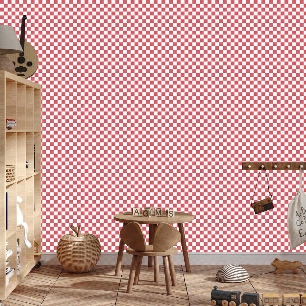 Coral Checkerboard Wallpaper, Harmonious Arrangement 50x1000
