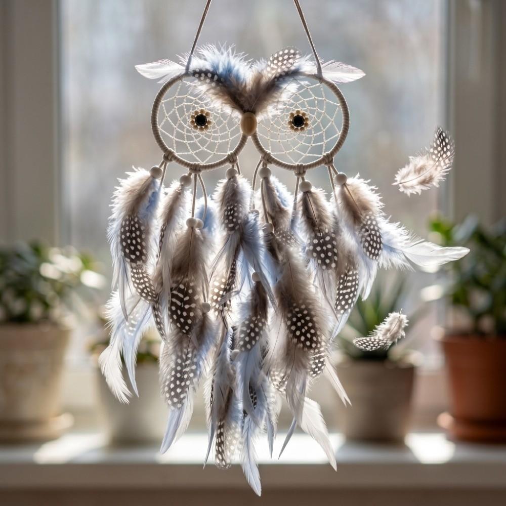 18.8in Owl Dreamcatcher Owl Handmade Dreamcatcher Owl Feather Decor Bedroom Wall Decor