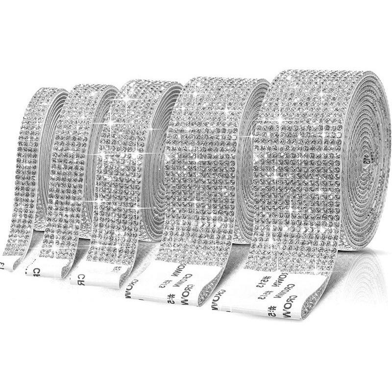 10Yard Rhinestone Ribbons Silver Self Adhesive Crystal Diamond Wrap Car Phone Bag Shoes Decoration DIY Arts Crafts Wedding Party