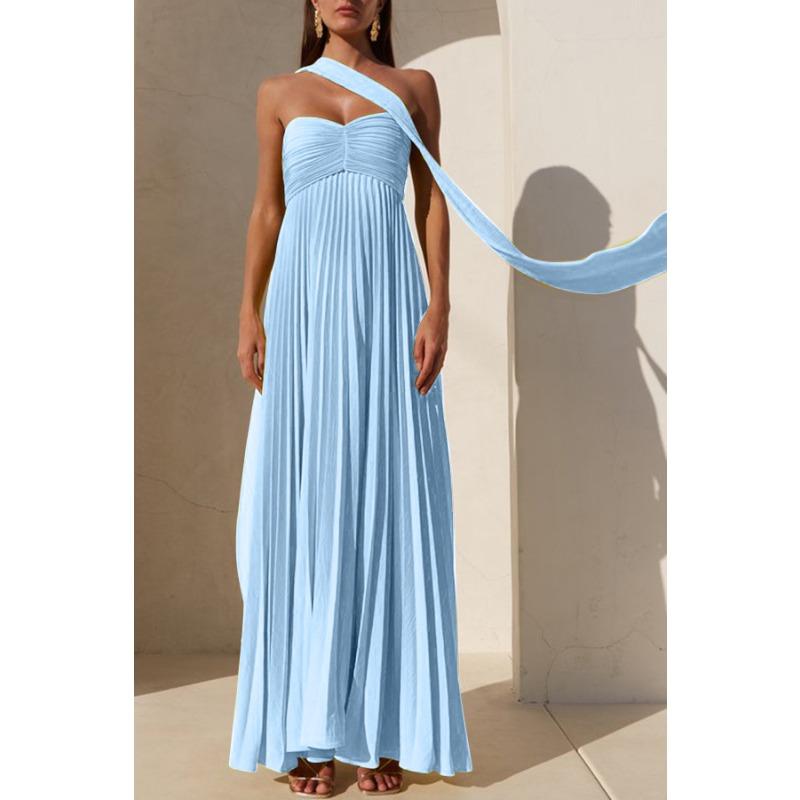 Women's Solid Color Tube Top Pleated Dress Sleeveless Fashion New Women