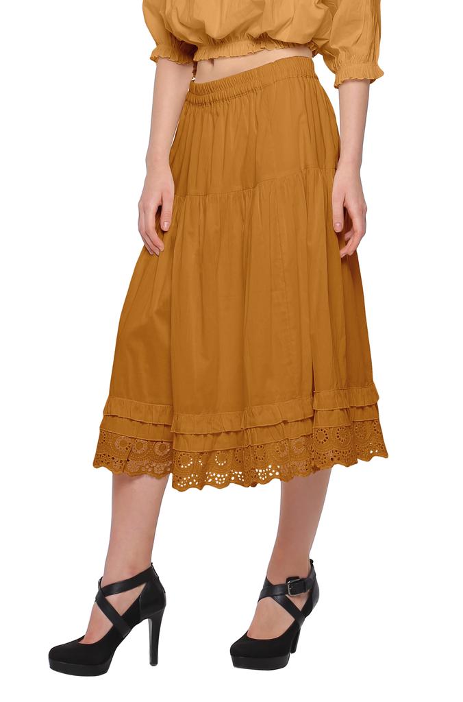 Moomaya Solid Skirts For Women Knee Length Cotton Flared Girls Skirt