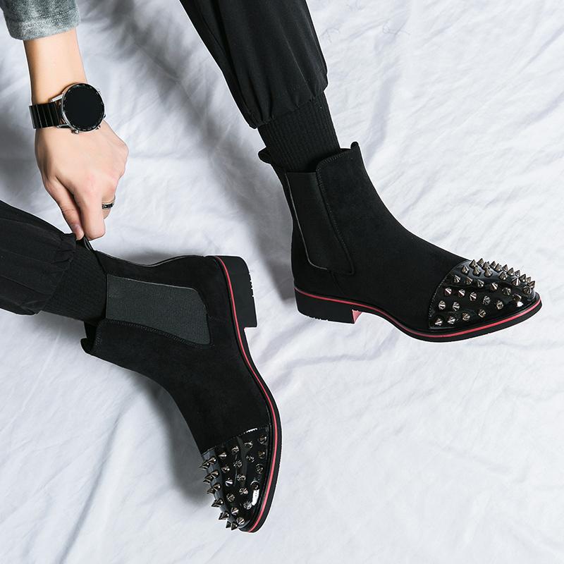 Men Suede Rivet Chelsea Boots Rockstud Shoes Dress Punk Shoes Party Nightclub Blazers Saddle Shoes Plus Size
