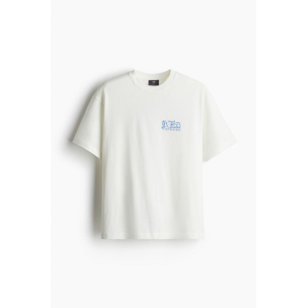 H M Loose FiT PrinTed T sHirT wHiTe synTHesis