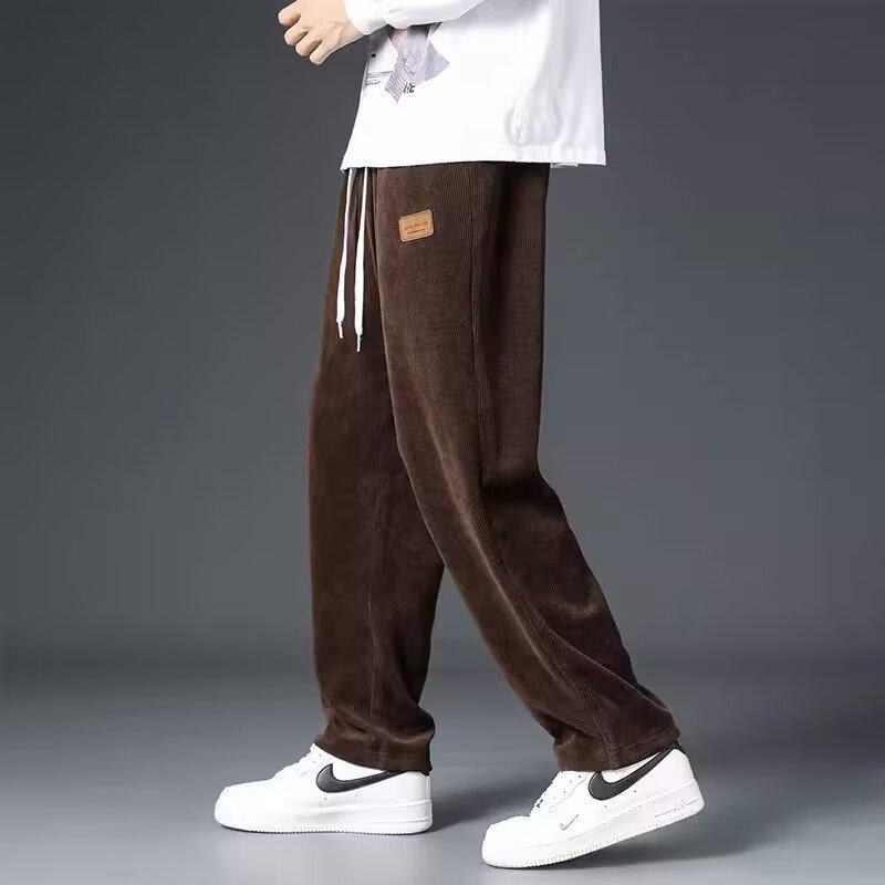 Men's Corduroy Heavyweight Straight-Leg Sweatpants: Trendy Wide-Leg Casual Pants for Spring and Autumn.