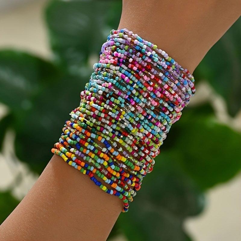 Elegant Glass Bead Bracelet Set 30pcs Colorful Bohemian Beads Anklets Bracelet Statement Bead Bracelet Set