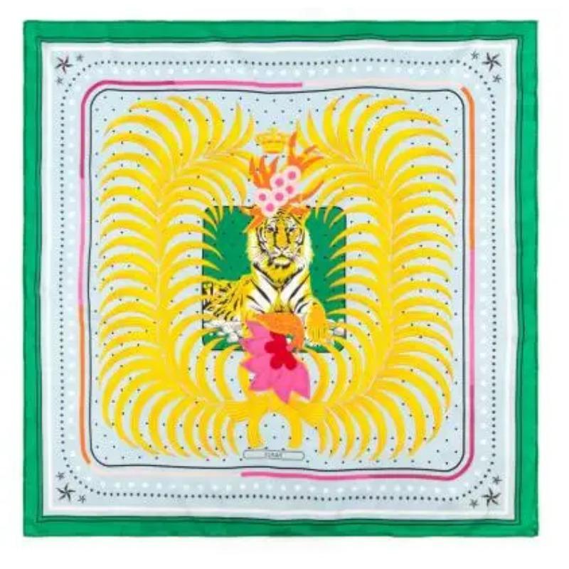 

90cm Manual Hand Rolled Twill Silk Scarf Women Lovely Forest Tiger Square Scarves Echarpes Foulards Femme Wrap Bandana Hijab 90X90CM